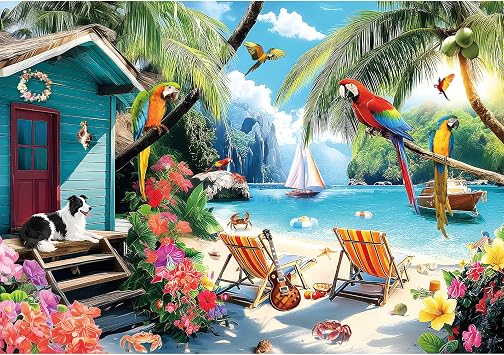 2000 Piece Puzzle for Adults, Puzzles for Adults 2000 Pieces, Summer Beach Parrots Dog Jigsaw Puzzles, Challenging Puzzle Perfect for Game Nights, 39" X 28"