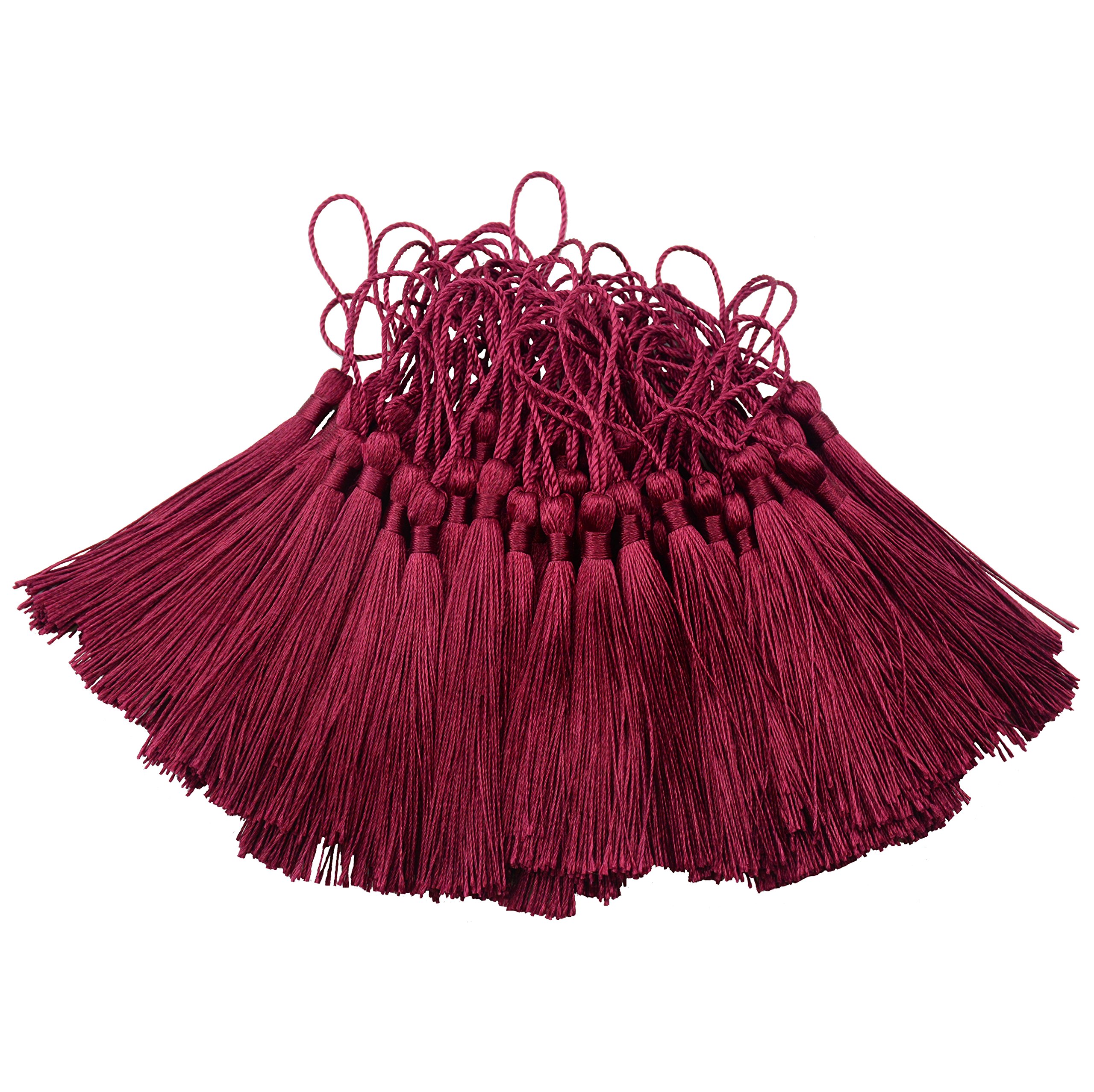 100Pcs 5 Inch Silky Bookmark Tassels for Jewelry, Souvenir(Wine Red)