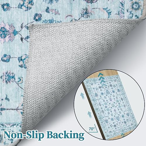 Miniatura 4 de Tangsoo Alfombra lavable para pasillo, antideslizante, 2 x 6 pies, estilo bohemio, floral, vintage, para entrada, suelo suave, para cocina, baño,