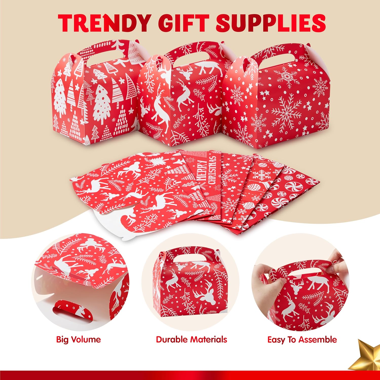 JOYIN 24 PCS 3D Christmas Treat Gift Wrap Boxes for Holiday Xmas Presents, Bakery Cookie Boxes for Gift Giving, Cardboard Goodie Candy Box for Desserts Wrapping, School Classroom Party Favor Supplies - Image 3