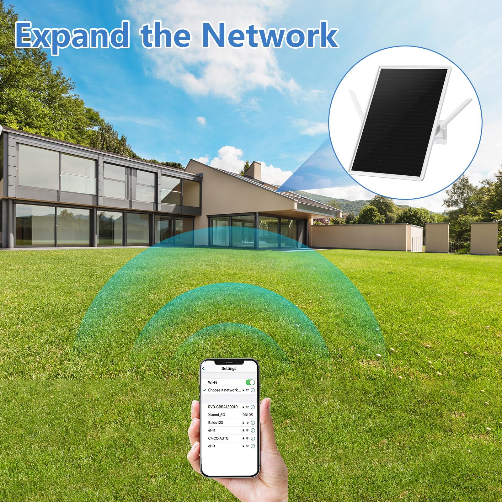Repeteur WiFi Solaire, Amplificateur de Signal WiFi sans Fil Étanche IP65, 2.4GHz Wi-FI 300Mbps, Rayon de Couverture Jusqu'à 100 Mètres, 20 000 mAh, pour Jardin, Patio, Camping