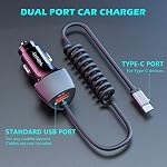 SUNDA USB C Fast Car Charger 51W Dual Ports, Built-in 5.9FT Type C Phone Charger Cable, USB-C Port Charger with PPS 33W/PD 30W/&QC 18W, Compatible with Samsung Galaxy S22/S21/A12/A20/A51/Note22