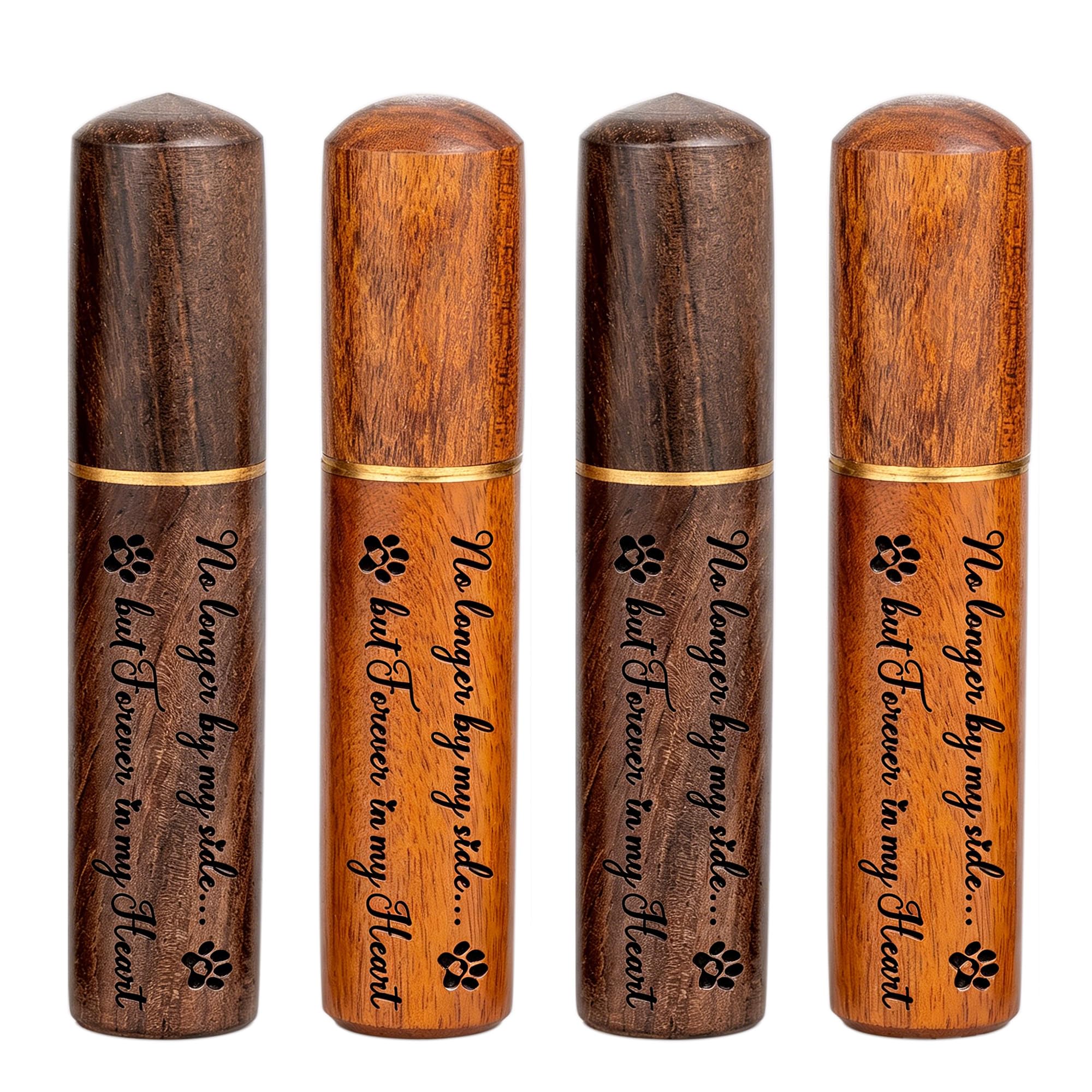Gredstar Rosewood Mini Scattering Tubes Set of 4 Engraved No Longer By My Side, Portable Pet Cremation Urn for Ashes, Pet Loss Sympathy Gift & Memorial Keepsake for Travel & Ash Scattering Ceremony