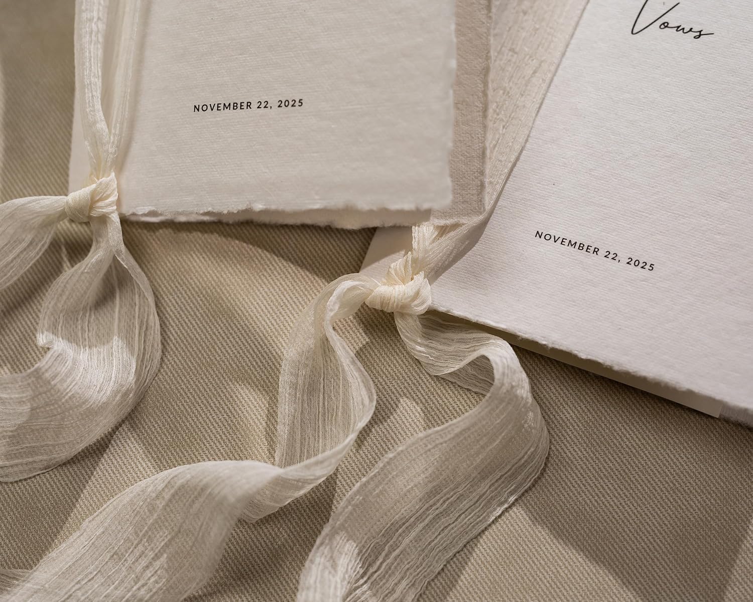 Vows Deckled Edged Vow Booklet Set of 2-5x7 Custom Names Date Personalized Handmade Ribbon Vow Book Set Weddings Vow Renewals Raw Edge Paper Romantic