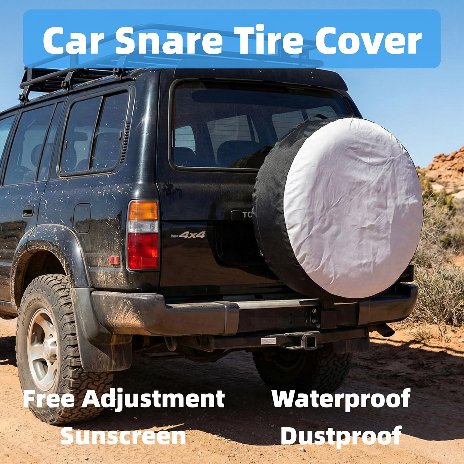 Spare Tire Cover with Handle, 420D Oxford Cloth Tire Storage Bag, Wheel Protector for RV Jeep SUV, Universal Fit 17''-23'', Dust & Scratch Resistant