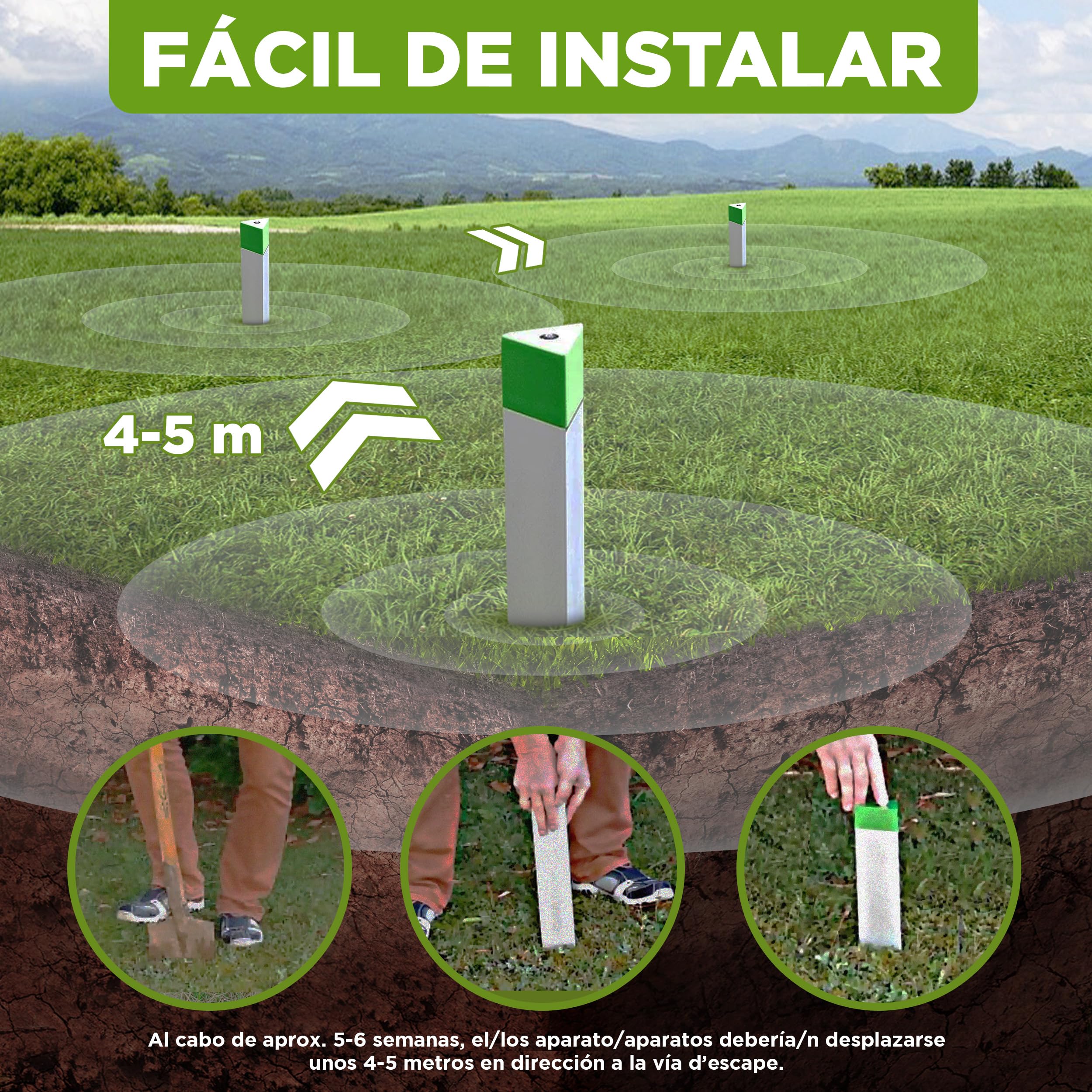 ISOTRONIC Repelente para Topos, topillos y Serpientes: Funciona con Pilas e Incluye una estaca para el Suelo del jardín. Área efectiva de Cobertura: 1250 m² (3 Unidades).