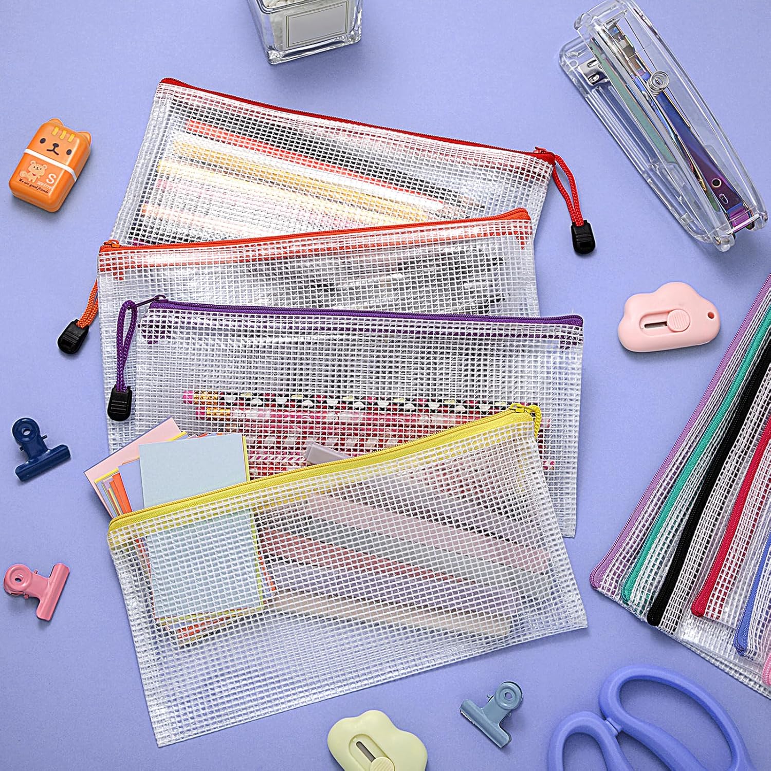 Bokon 200 Pcs 9.45 x 4.5'' Mesh Zipper Pouch Bulk 10 Colors Pencil Pouch Bulk Waterproof Clear File Bags Plastic Pencil Bags for School Travel Cosmetics Office Organizer - Image 7