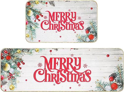 Erweicet 2 tapetes y tapetes de cocina de Navidad, decoración de cocina de Navidad, antifatiga, decoración de Navidad para baño, hogar, interior, 17
