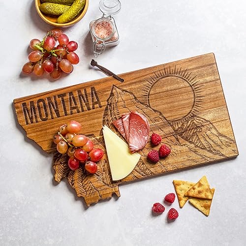 Miniatura 9 de Totally Bamboo Rock & Branch Origins Series Tabla de cortar en forma de isla larga y bandeja para servir charcutería, incluye corbata para colgar