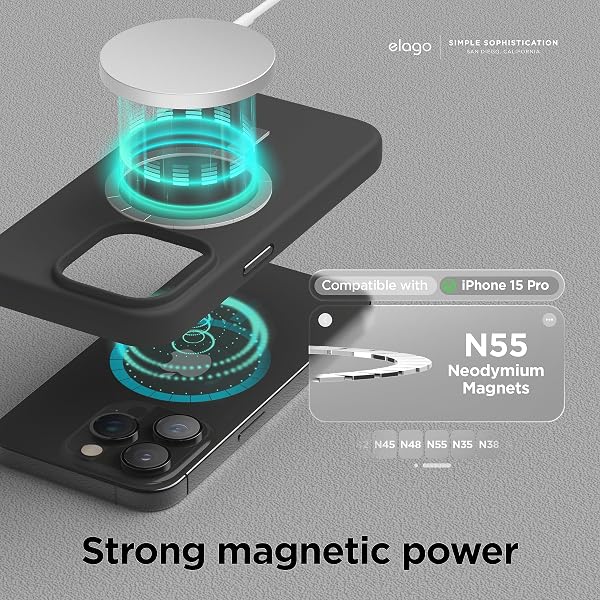 elago Coque Magnétique en Silicone Compatible avec iPhone 15 Pro, Compatible avec Tous Les Accessoires MagSafe, Aimants Intégrés, Étui de Protection Complète [Structure 5 Couches] (Noir) - 2