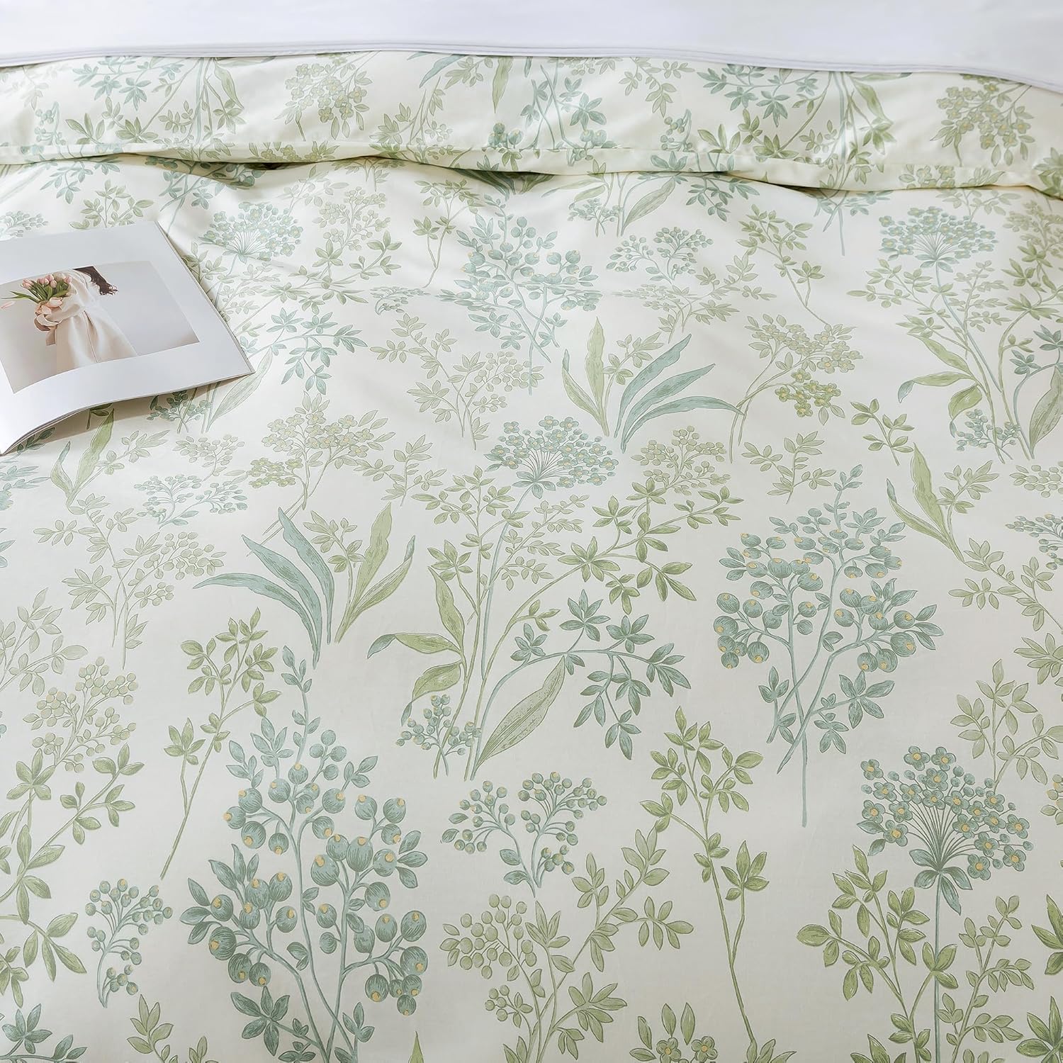 HoneiLife Cotton Duvet Cover Queen - Floral Comforter Cover 3-PC, Botanical Bedlinen Sets with Zipper Closure & Corner Ties, Wildflower Comforter Cover Sets - Image 6