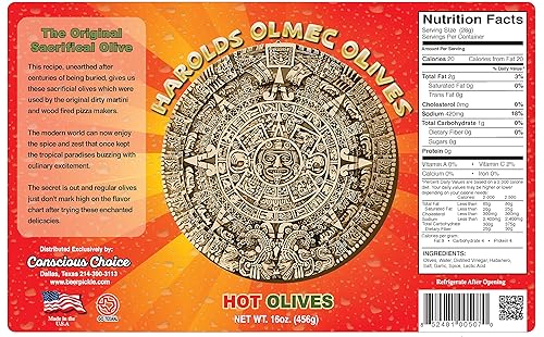 Miniatura 2 de Harold's - Olivas picantes OLMEC - La aceituna Martini sucia perfecta - Repleta de ajo fresco y habanero - Hecho en Texas