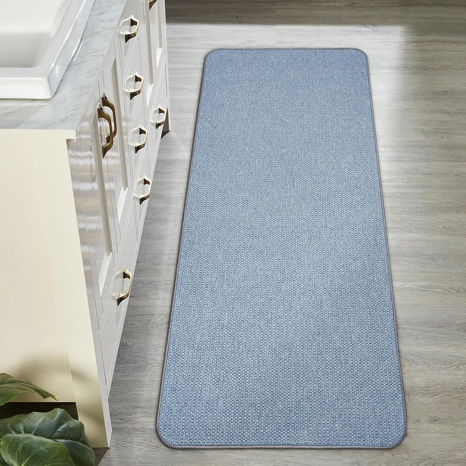 Bath Mat,Ultra Thin Bathroom Runner Rugs,Large Bath Mats for Bathroom,Quick Dry,Non-Slip,Machine Washable,Low Pile,Bath Rug,Shower Outside,Sink,Home Decor Accessories.Blue,1'5"x4'11"?17x59inch? Blue 1'5" x 4'11" (Runner)
