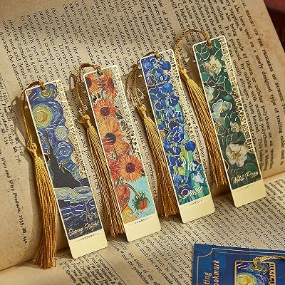 4 PCS Metal Bookmark with Tassel, Van Gogh Art Book Marks for Reading Women & Men,Book Lover Gifts for Teacher, Writers, Readers