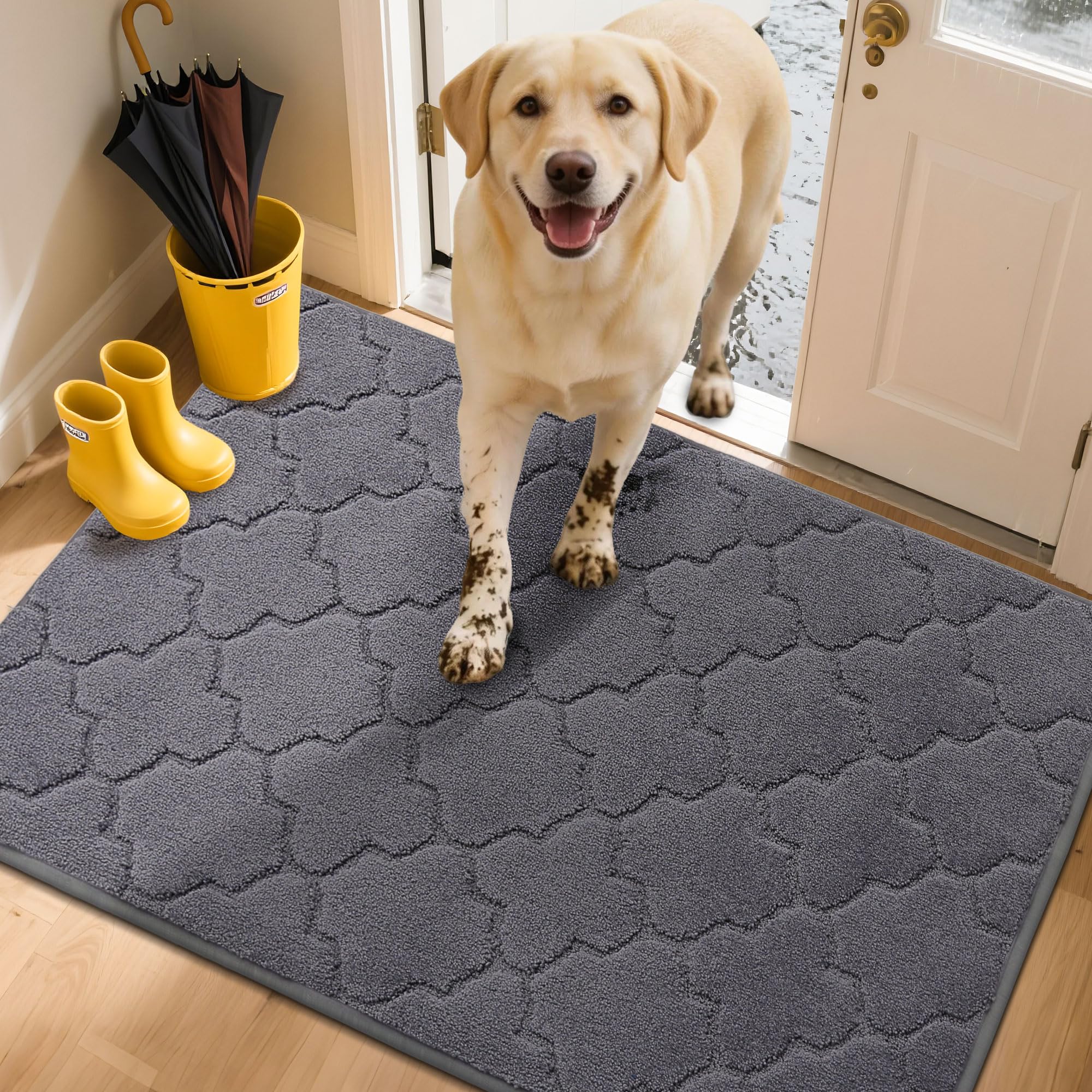 COSY HOMEER Paillasson Interieur Entree Antidérapant, 80 x 120 cm Tapis Entree, Tapis d'Entrée Intérieur Absorbant, Lavable en Machine, Anti-Salissures, Gris Foncé | Lavable et antidérapant, tissu en polyester absorbant, 1,5 cm, doux, pour couloir, cuisin