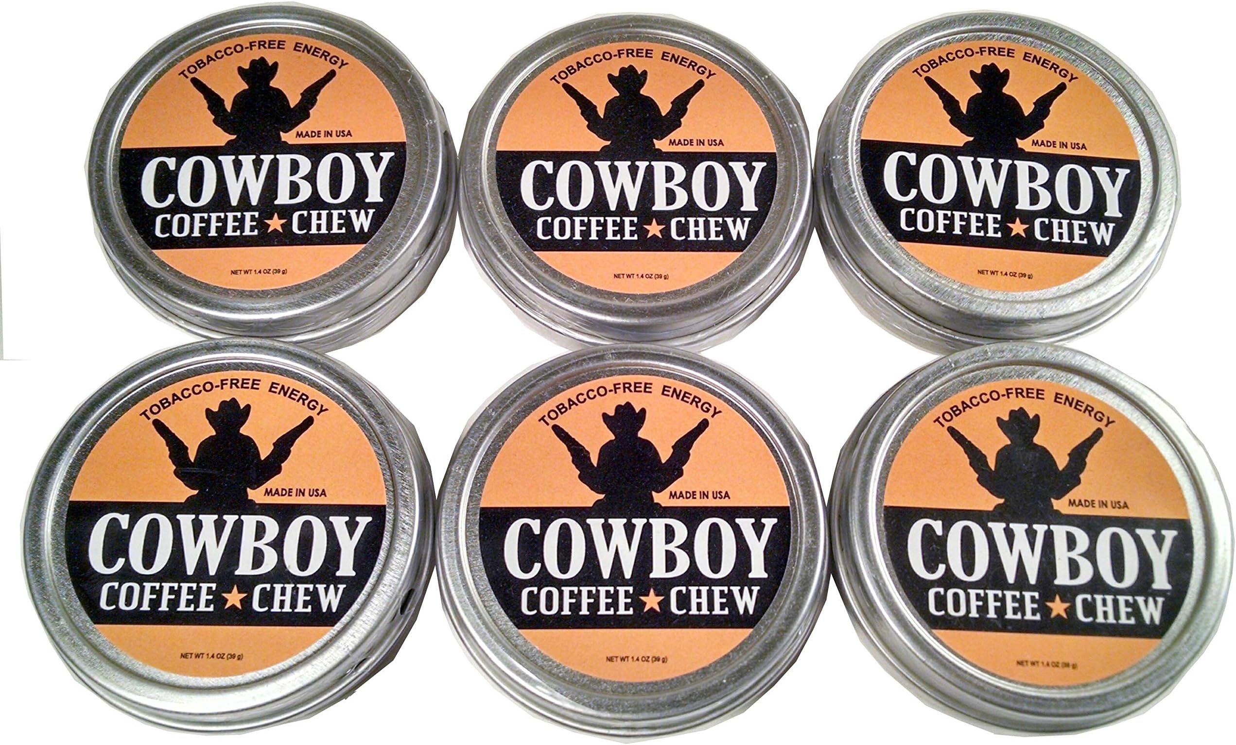 Cowboy Coffee Chew (Pack of 6) Quit Chewing Tin Can Non Tobacco Nicotine Free Smokeless Alternative to Dip Snuff Snus Leaf Pouch