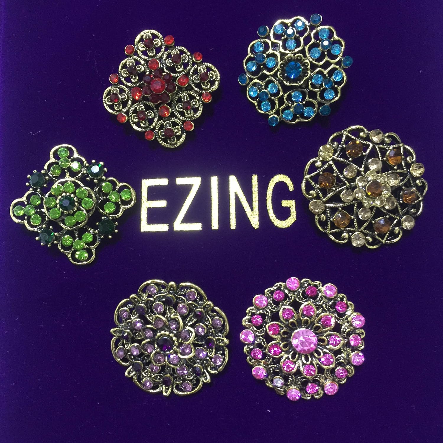 Ezing Lot 36pc Crystal Flower Brooches Pins Wholesale for DIY Wedding Bouquet (C) - Image 4