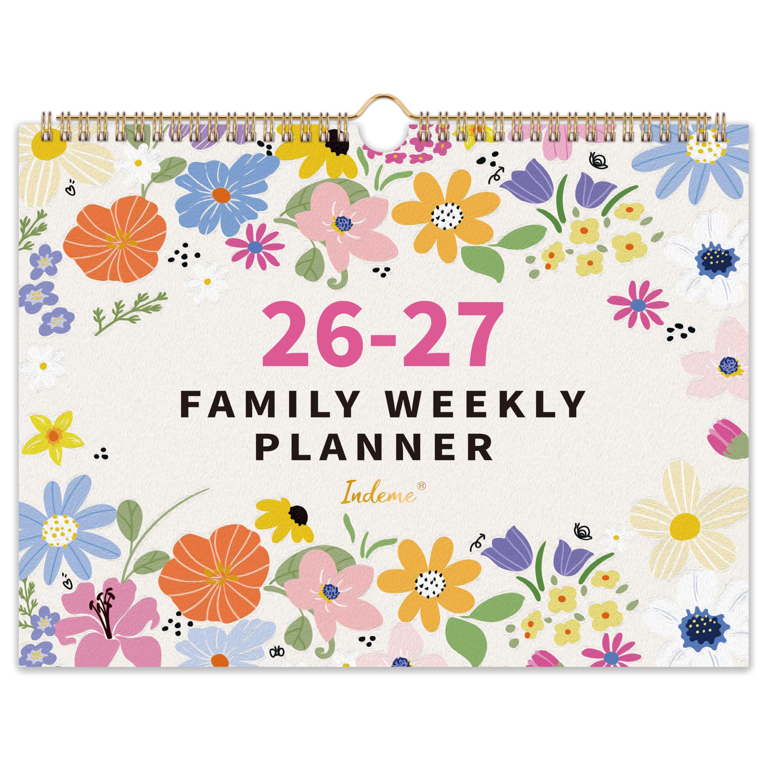 Family Calendar 2026-2027 - Calendar 2026-2027, August 2026 - July 2027, Wall Calendar UK with 6 Columns, To-Do ＆ Shopping Lists, Inner Pocket, 32 x 23 cm, Flower