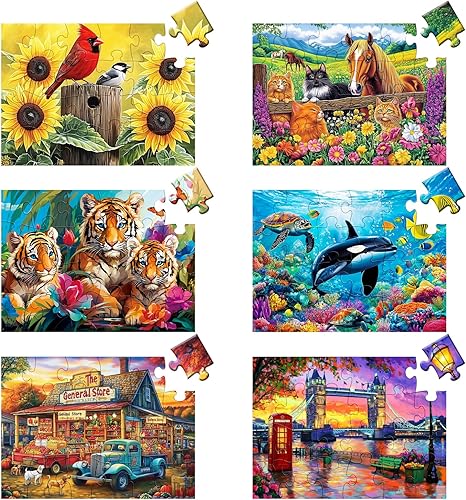 Miniatura 8 de Paquete de 6 rompecabezas de 36 piezas grandes para personas mayores, productos de demencia y Alzheimer, actividades para adultos mayores, fácil