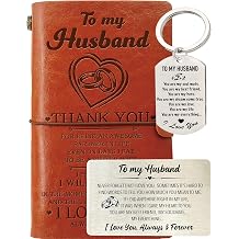 Husband Journal from Wife, Husband Wallet Card Engraved, Husband Keychain, To My Husband Leather Journal 140 Pages Writing Notebook, Gift for Husband Birthday Christmas Valentine Anniversary