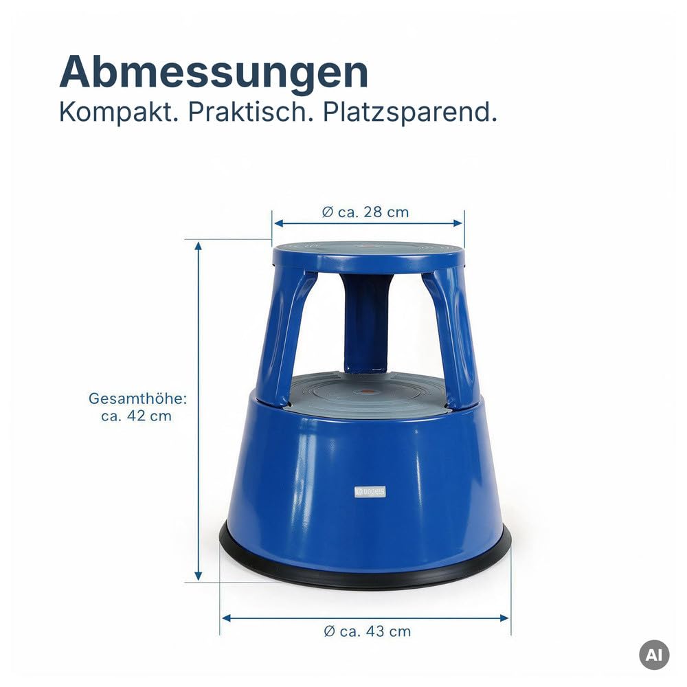 Dönges Sgabello a rotelle in metallo, 150 kg, certificazione TÜV GS, colore: blu