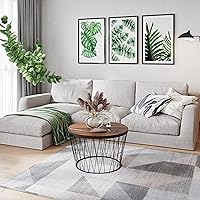 Vista 4 de Lavish Home Mesa de centro redonda con base de metal geométrica, muebles pequeños y modernos para sala de estar, mesa de centro de mediados de siglo