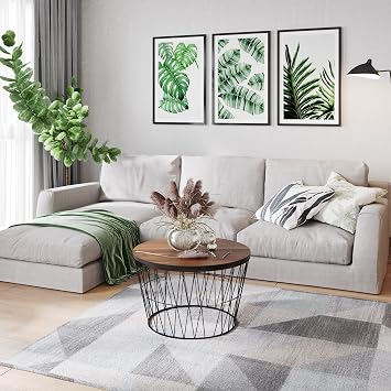 Lavish Home Round Coffee Table with Geometric Metal Base - Small Modern Accent Furniture for Living Room - Mid-Century Coffee Table (Brown/Black)