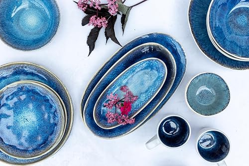 MÄSER 934092 Frozen Series Ceramic Crockery Set for 4 People, 16-Piece Crockery Set with Organic Shapes, Blue Speckled Service, Stoneware, Dark Blue - 2
