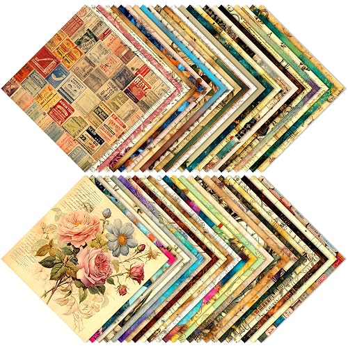 48Pcs Vintage Pattern Scrapbook Paper 15*15cm Premium Specialty Craft Paper Folded Flat for DIY Background Card Making Scrapbook Photo Album Decor