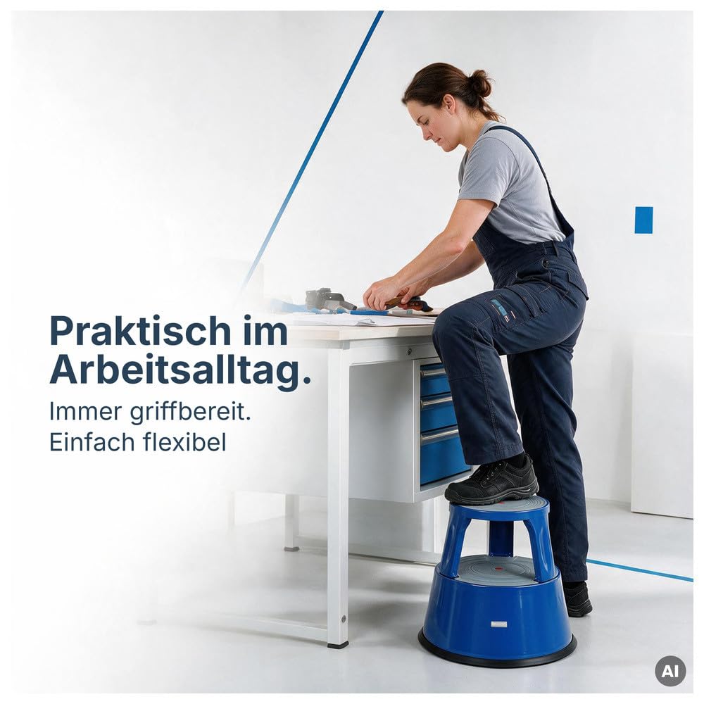 Dönges Sgabello a rotelle in metallo, 150 kg, certificazione TÜV GS, colore: blu