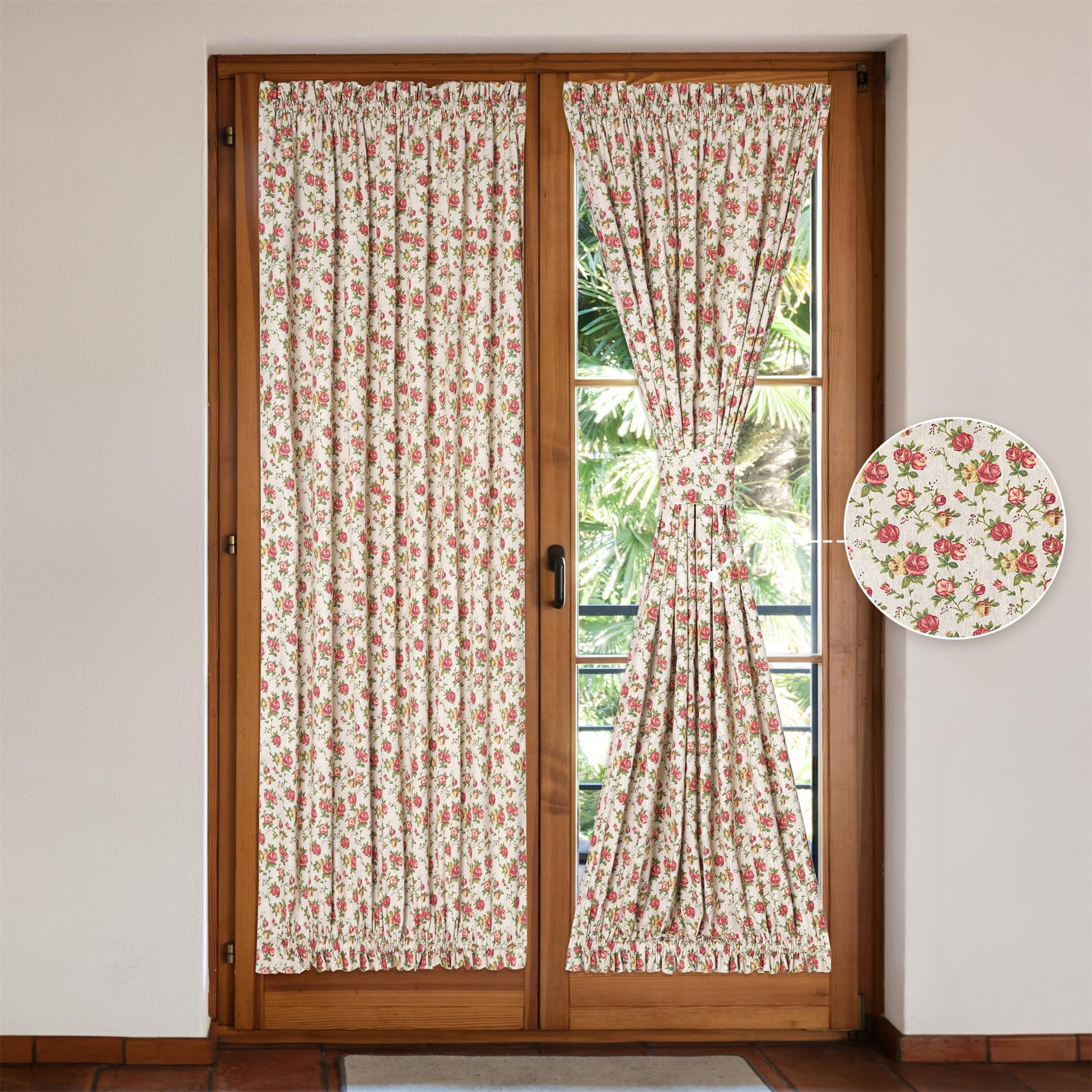 Lavendel & Rose Türvorhang-Set Aus Leinen – 2er-Set, Landhausstil, 138 X 183 Cm, Mit Doppeltaschen & Raffhaltern