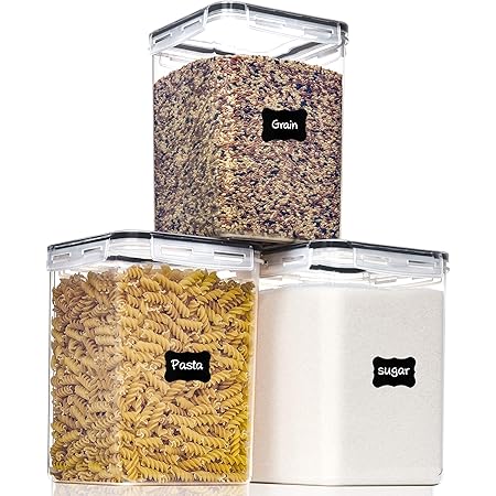 Large Food Storage Containers with Lids Airtight 5.2L /176Oz, for Flour, Sugar, Baking Supply and Dry Food Storage, PantryStar 3PCS BPA Free Plastic Canisters for Kitchen Pantry Organization
