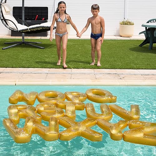 Miniatura 3 de Decoraciones para fiestas en la piscina, 13 flotadores inflables para piscina (juego de letras de la N a la Z, dorado), flotadores grandes