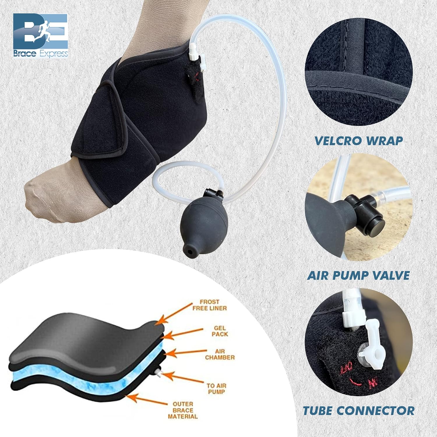 O2 Ice Cold Therapy and Air Compression for Ankle support, Ankle Brace for Women and Men, Reusable Ankle & Foot Support Brace with Air Pump, Ankle Support & Brace, Foot Ice Pack Sleeve, Ankle Ice Wrap