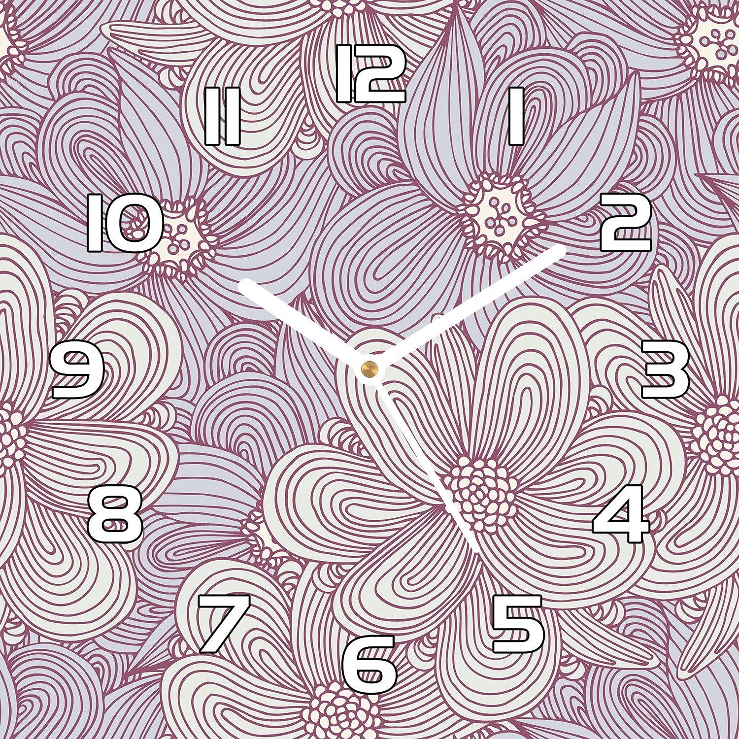 Horloge en verre cuisine salon 30x30 cm moderne Coloray Doodle Floral