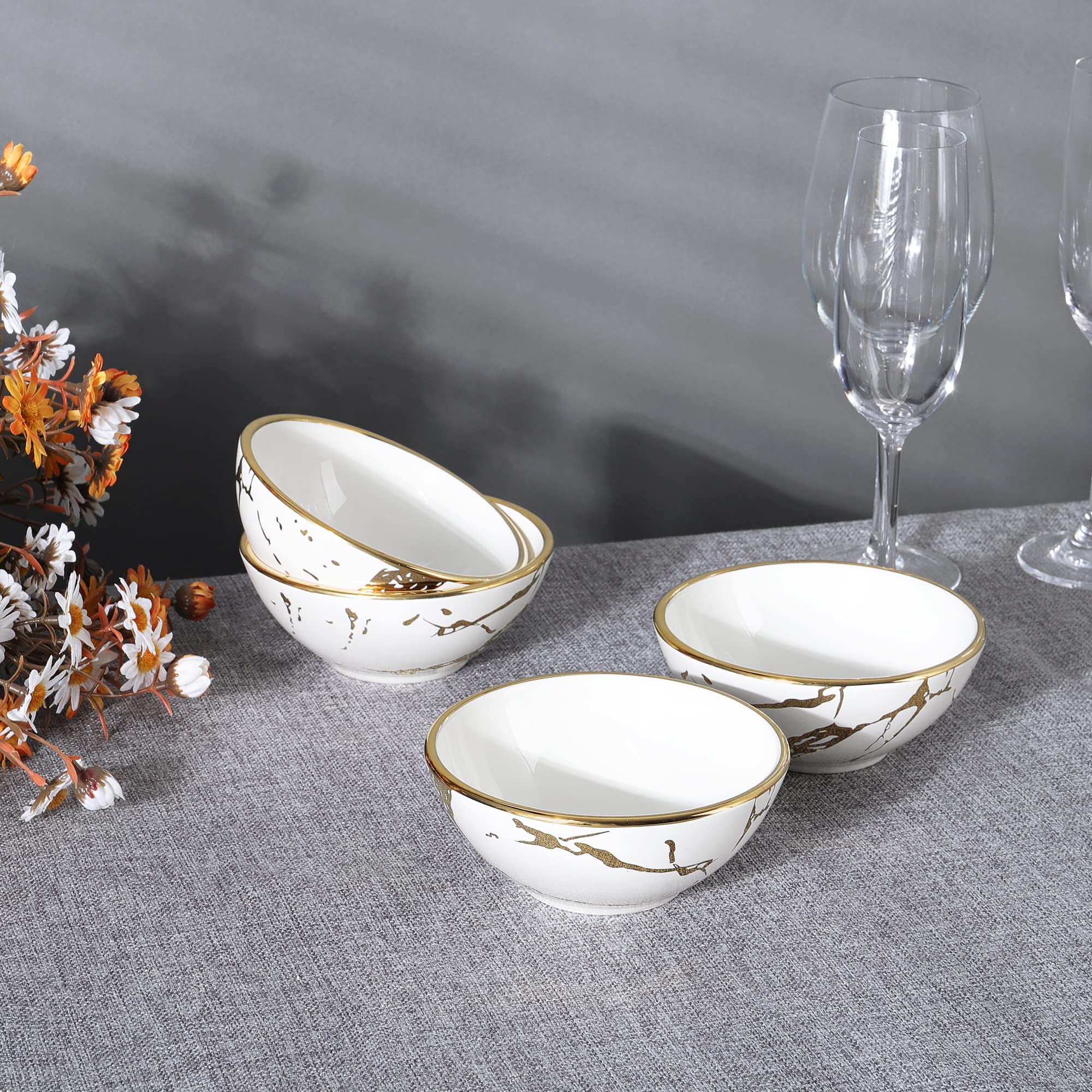 fanquare Lot de 4 Bols en Porcelaine Marbrée, 280 ml Bols à Soupe pour Pâtes, Petite Salade, Ragoûts, Riz, Petit