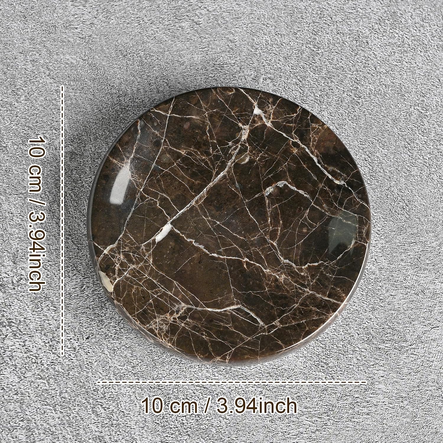 ZSHAWN Emperador Dark Marble Jewelry Dish, 4 Inch Trinket Tray
