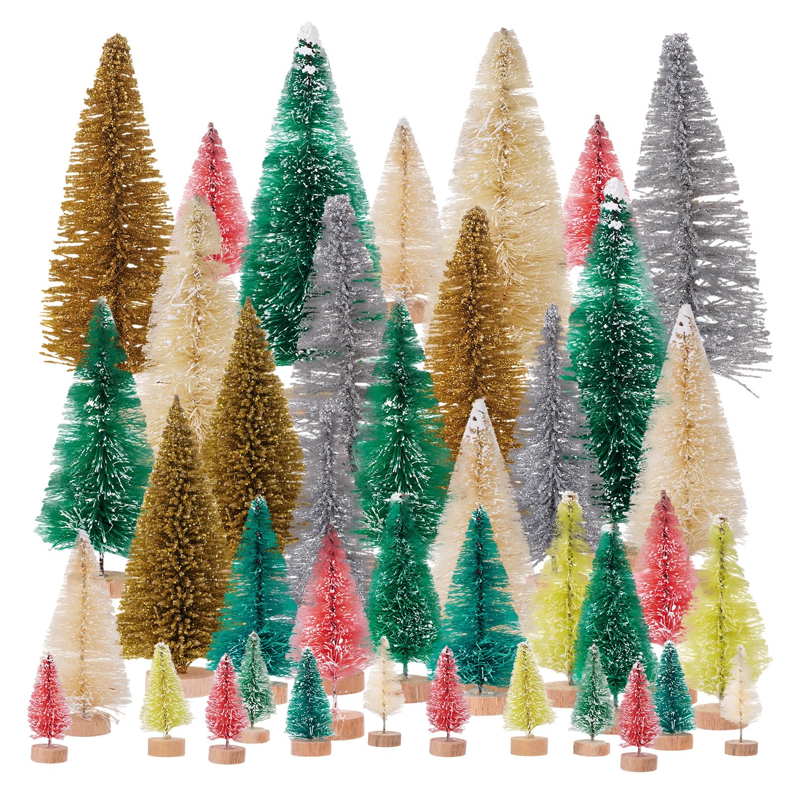 40pcs Mini Christmas Tree Set Small Christmas Pine Tree with Wooden Bases Christmas Table Decoration for Holiday Xmas Party Desktop Decor