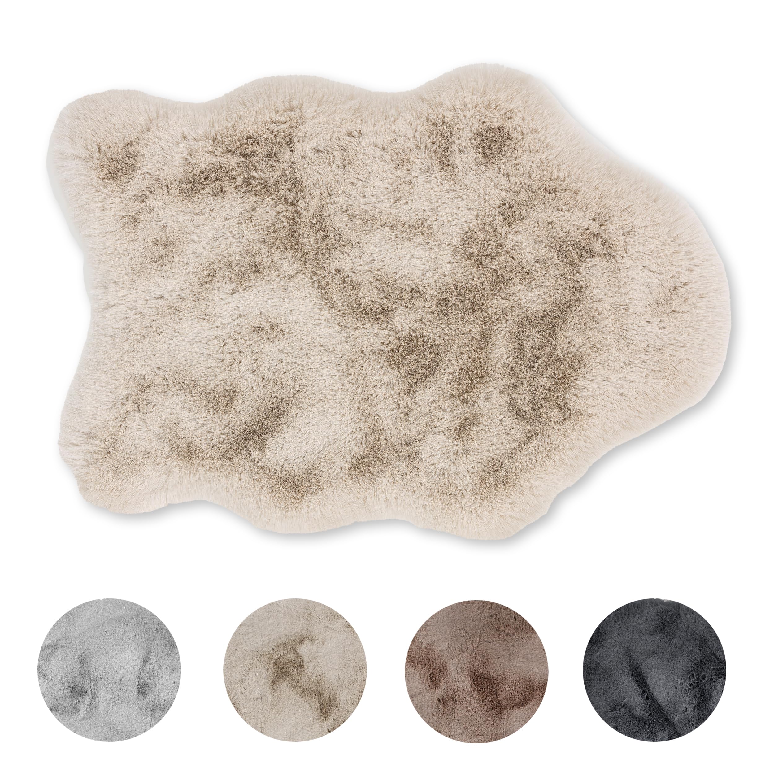 Schöner Wohnen Kollektion Hochwertiger Kunstfell Teppich flauschig - Teppich Wohnzimmer - Hochflorteppich Lammfell Schaffell - Dekofell Shape Beige 55 x 80 cm