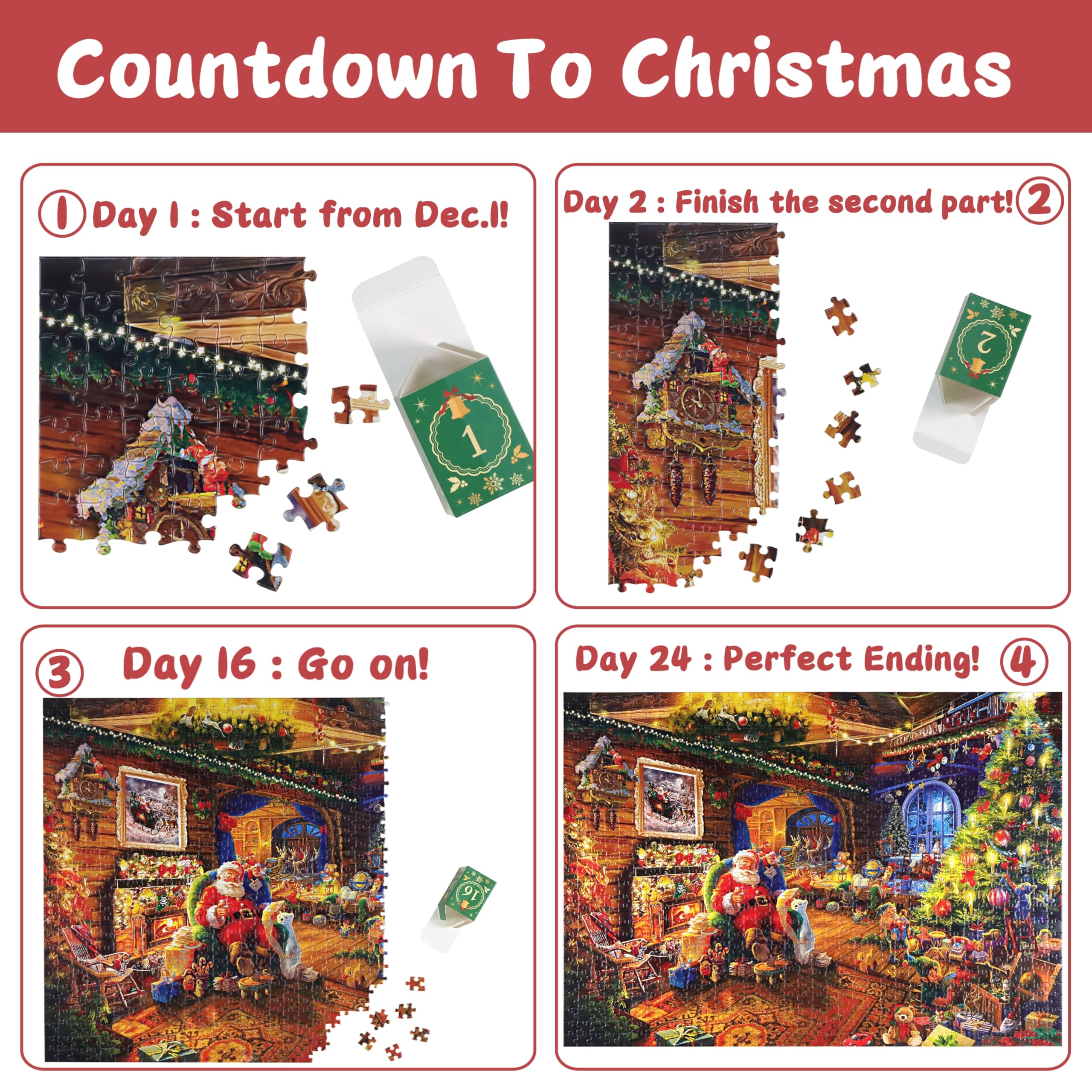 アドベントカレンダー　サンタイズカミング Advent Calendar 2025 Christmas Puzzle for Kids Adults