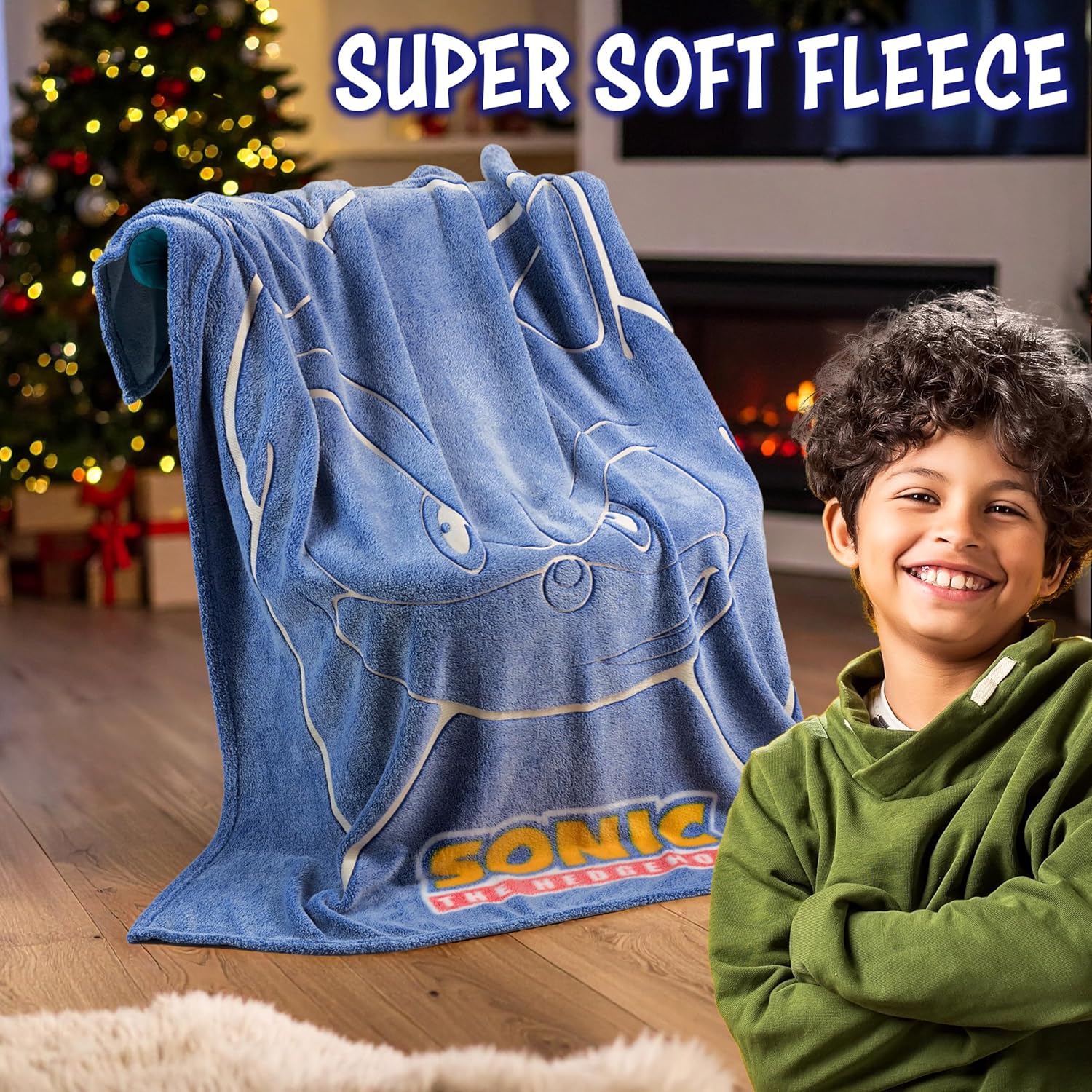Sonic The Hedgehog Glow in The Dark Throw Blanket 51x59” for Kids, Soft Fleece Throw Blanket for Sofa Bed, Gamer Gifts for Kids (Blue Sonic)
