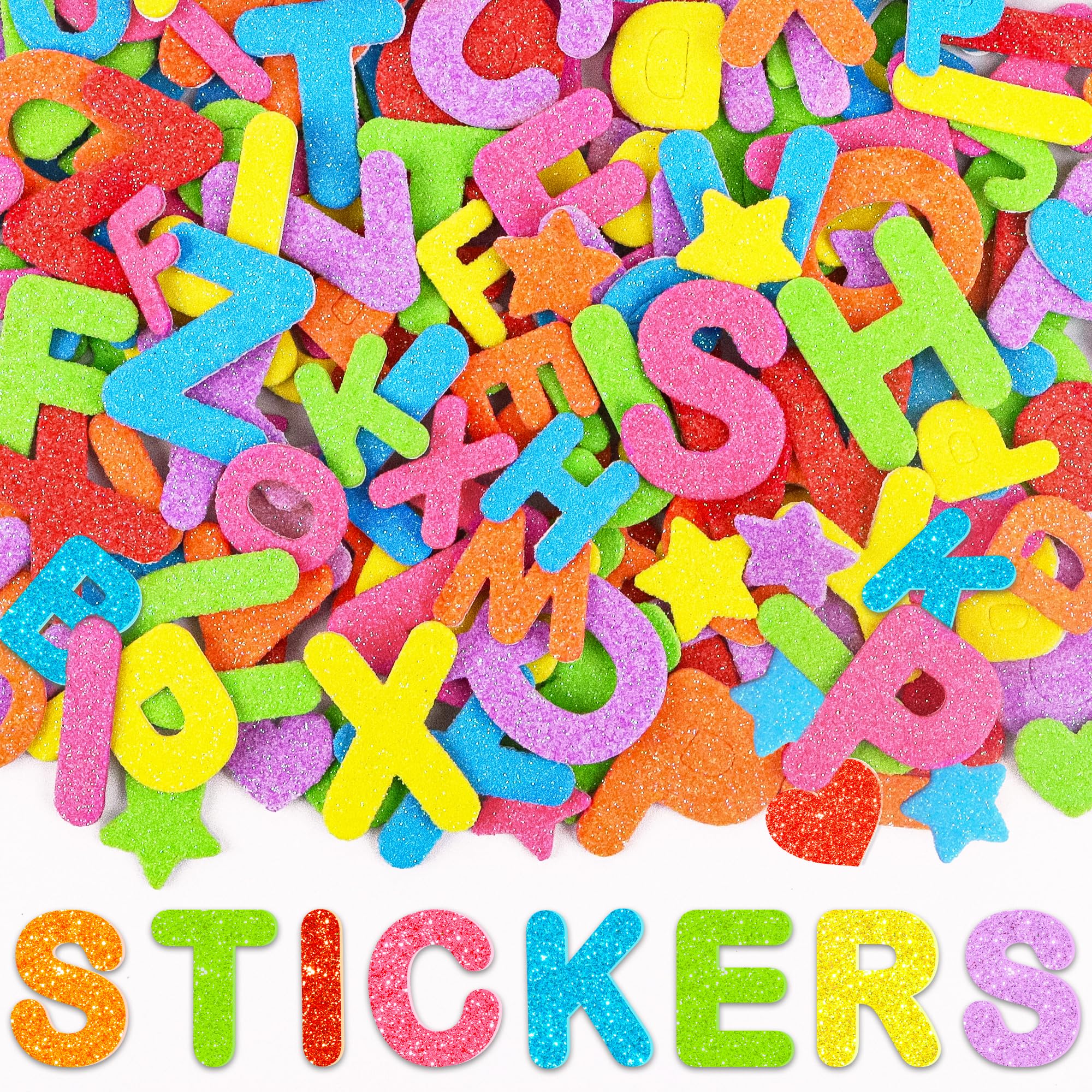 448PCS Letter Stickers Alphabet Sticker for Children, Self Adhesive Colourful Glitter Foam Stickers for Scrapbooking Card Making Supplies Kids Craft DIY Collage Water Bottles Journals (Colorful-2)