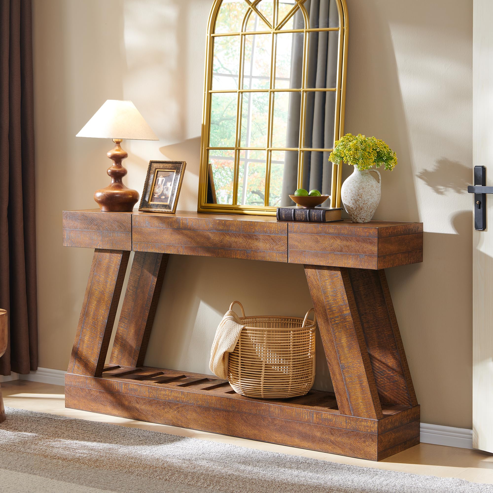 OKD 60 Inch Farmhouse Entryway Table with Drawer