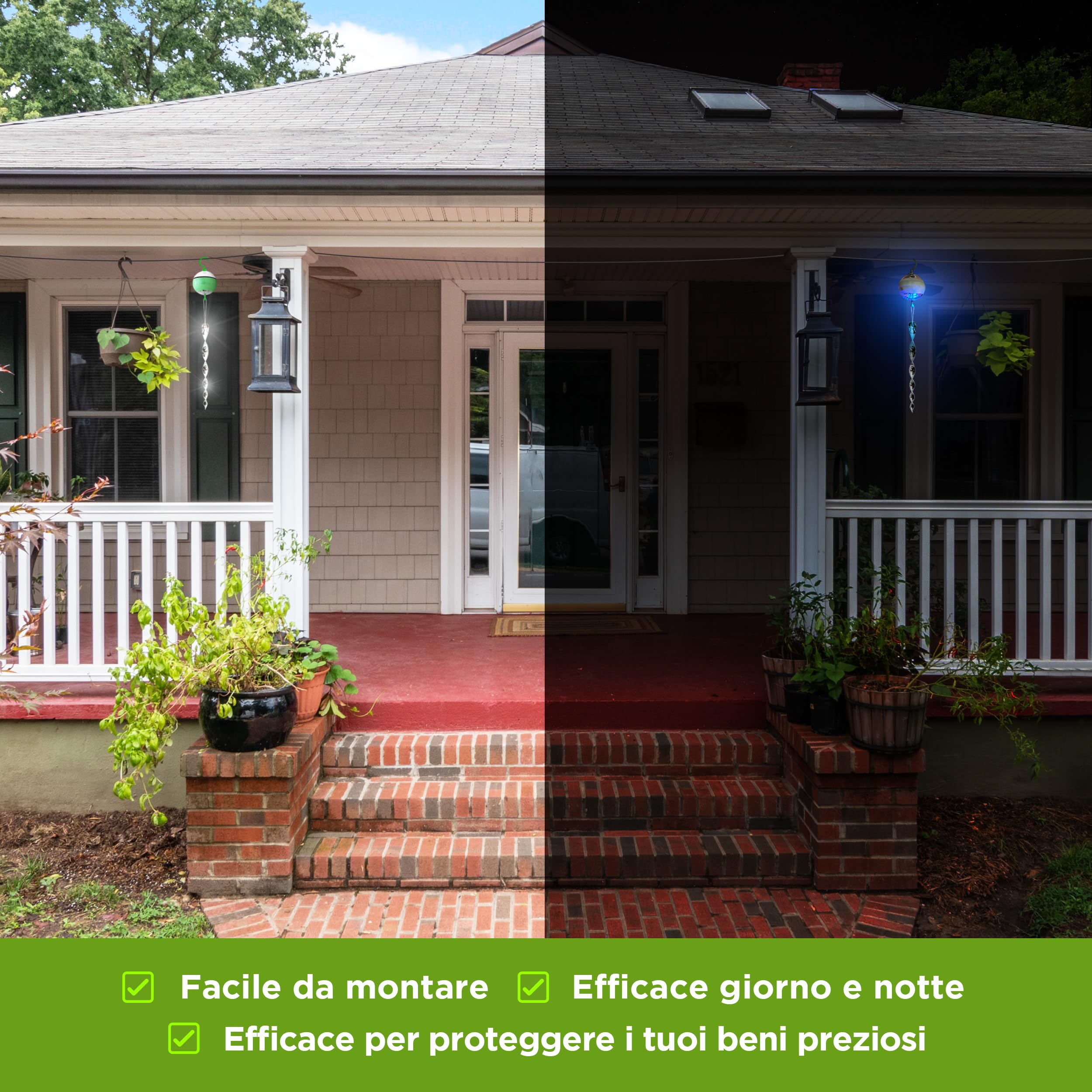 ISOTRONIC dissuasore solare uccelli 4in1 movimento ultrasuoni luce blu riflettori argentati piccioni balcone giardino 4 pezzi efficace esterno protezione difesa stop volatili ecologico decorativo