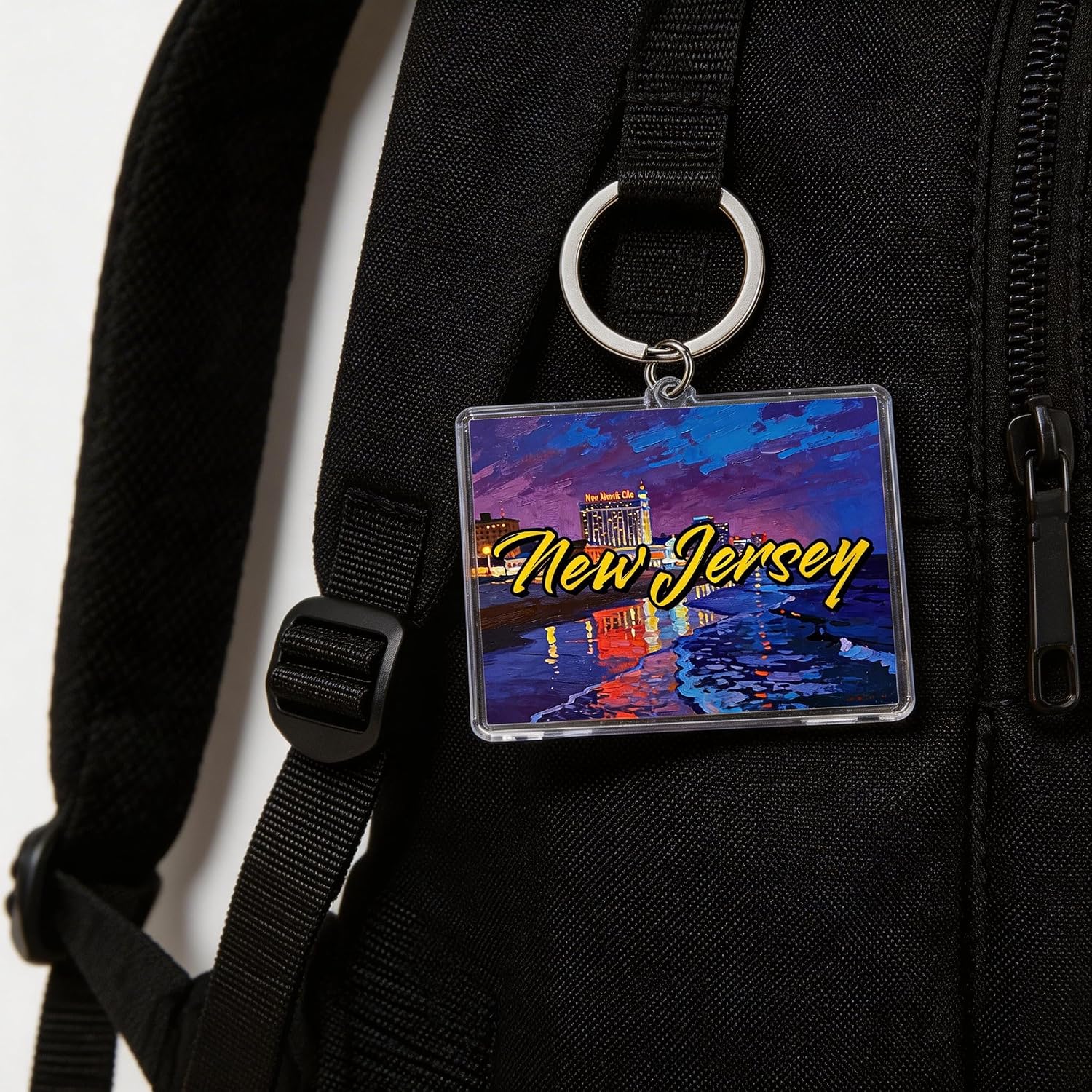 New Jersey Acrylic Keychain, Atlantic City Night Scene, Rectangular, 1.97 x 1.57 Inches, Souvenir Travel Accessory image 5