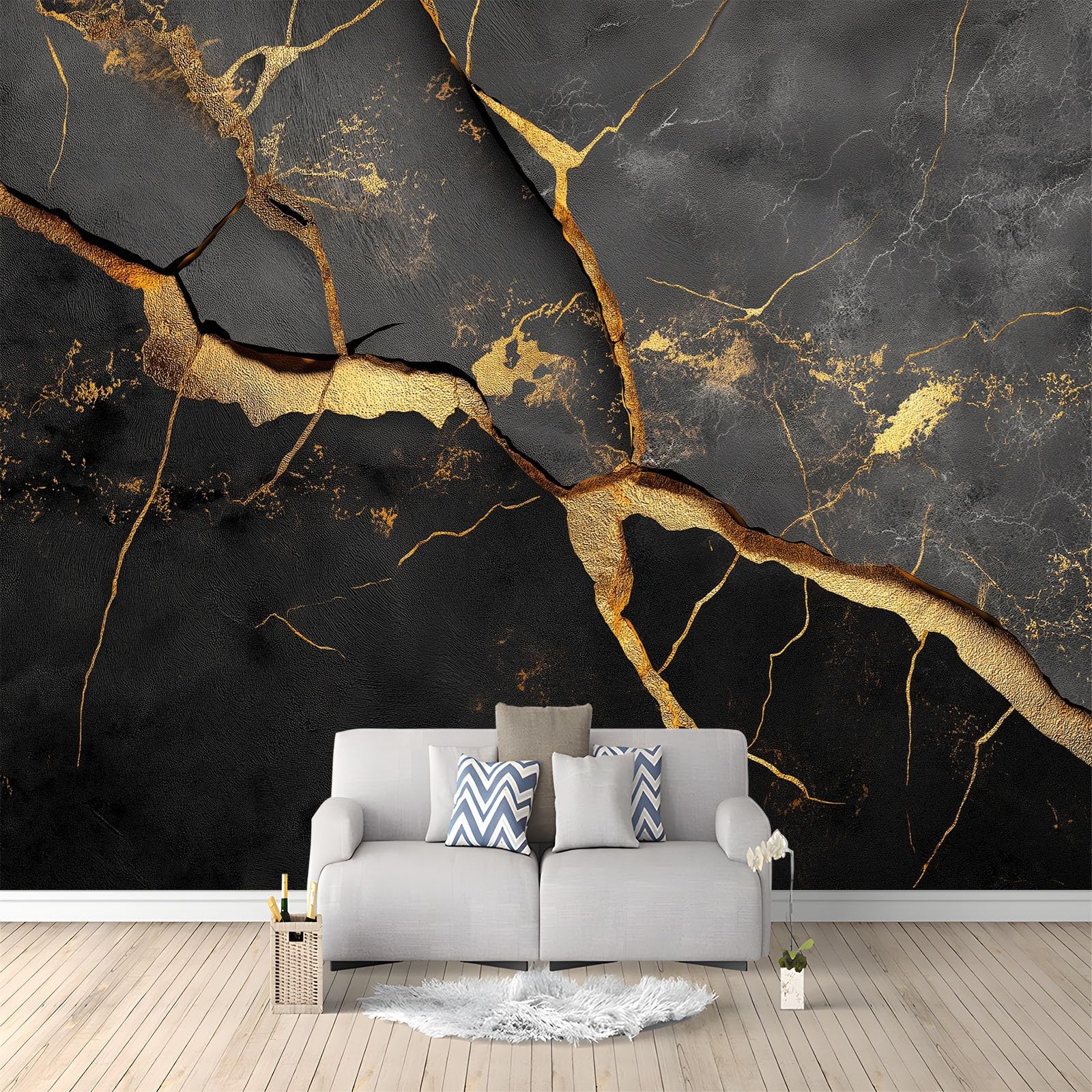 Carta da Parati 200 x 140 cm Marmo Texture Crepe Lusso Astratto Pittura - Fotomurale con Effetto 3D - Decorazione Murale in TNT, per Soggiorno Camera dei Bambini e Corridoio Nero