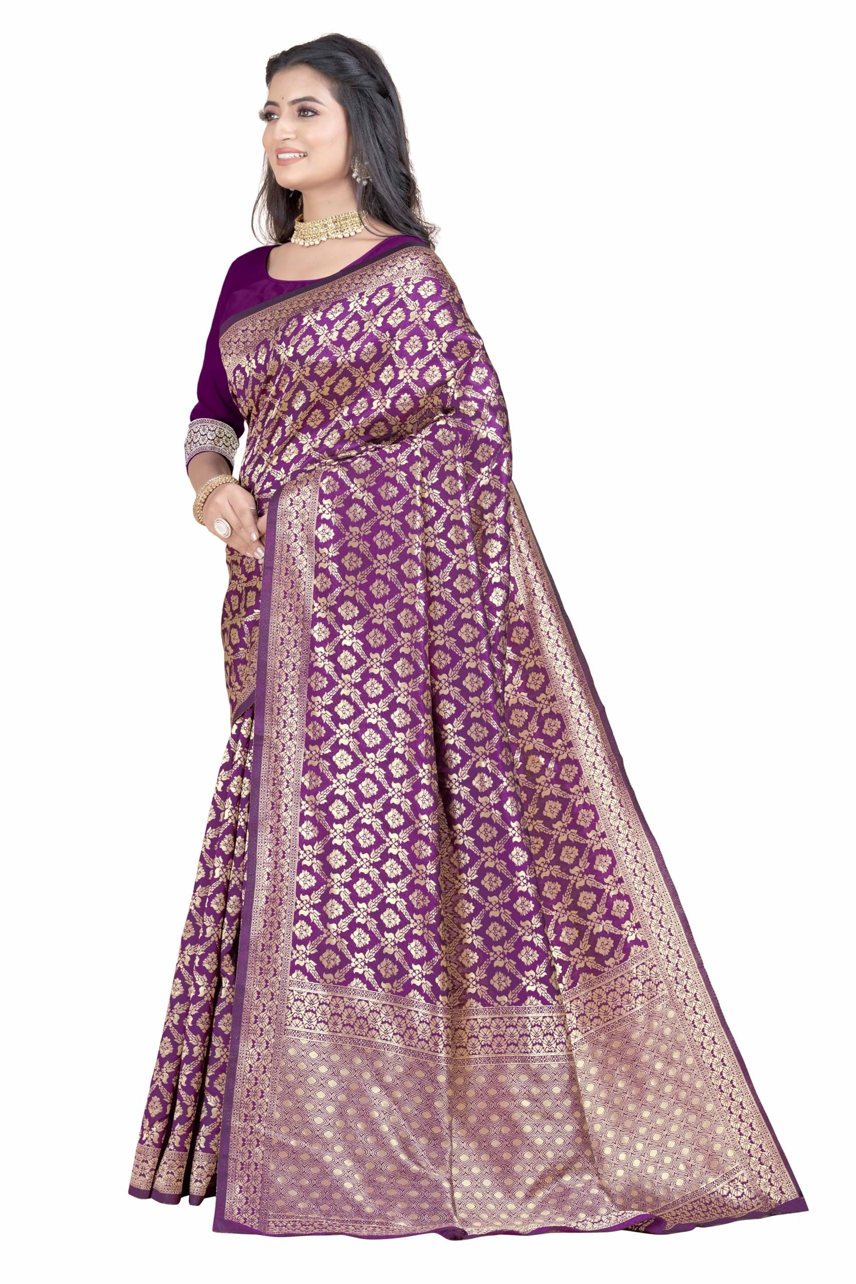 Sugathari Women's Banarasi Saree Pure Kanjivaram Silk Saree Soft New Ladies 2023 Design Wear Pattu Sarees Latest Party Sari Collections With Blouse Piece For Wedding Sadi (San Pari-191 Wine)