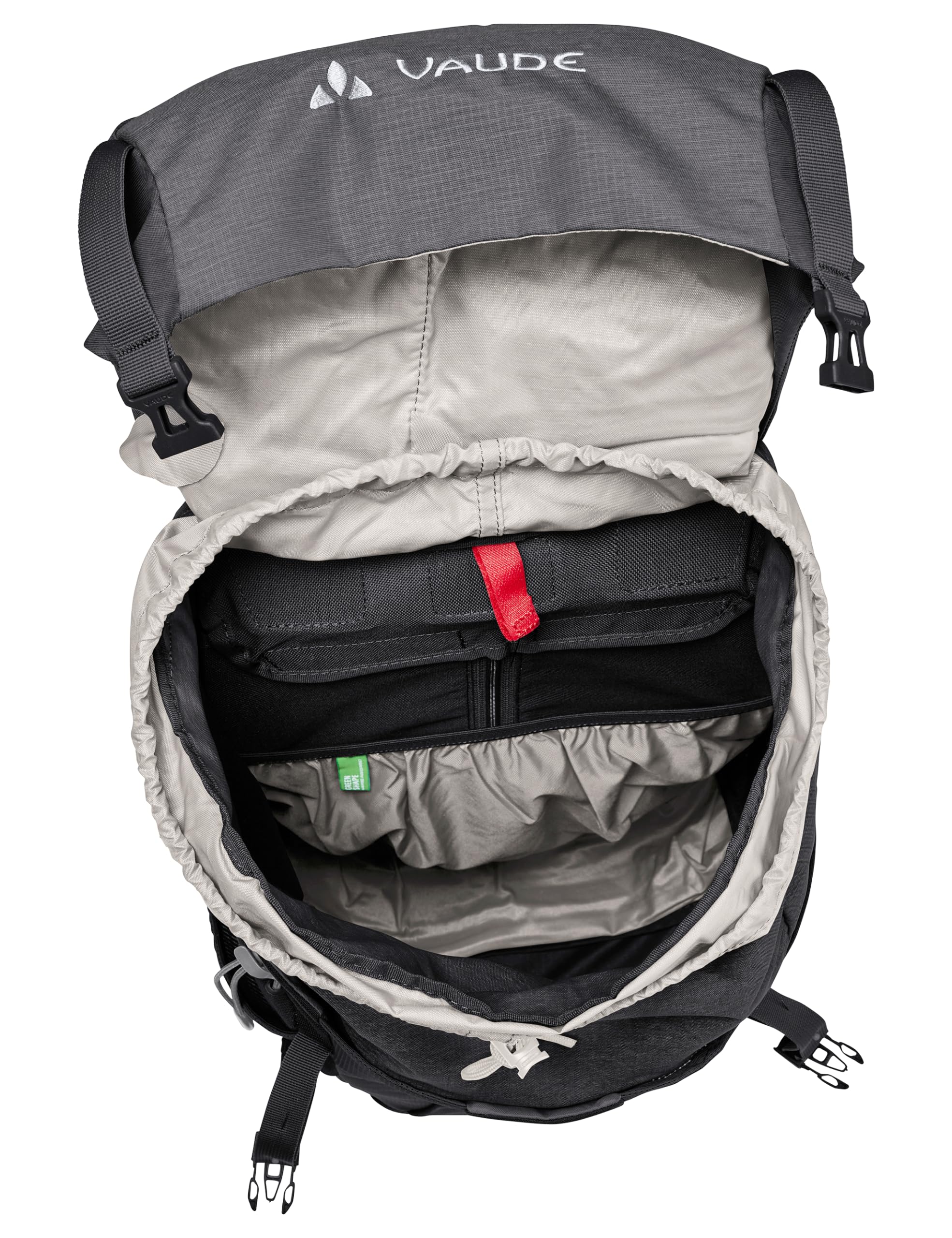 VAUDE Wanderrucksack Brenta 30 Liter, Damen & Herren, wasserabweisender Rucksack, komfortabler Trekkingrucksack mit integrierter Regenhülle, praktische Fächeraufteilung, black