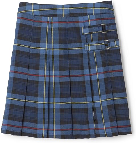 French Toast Girls' Adjustable Waist Plaid 2-Tab Scooter, Blue & Red Plaid, 14.5