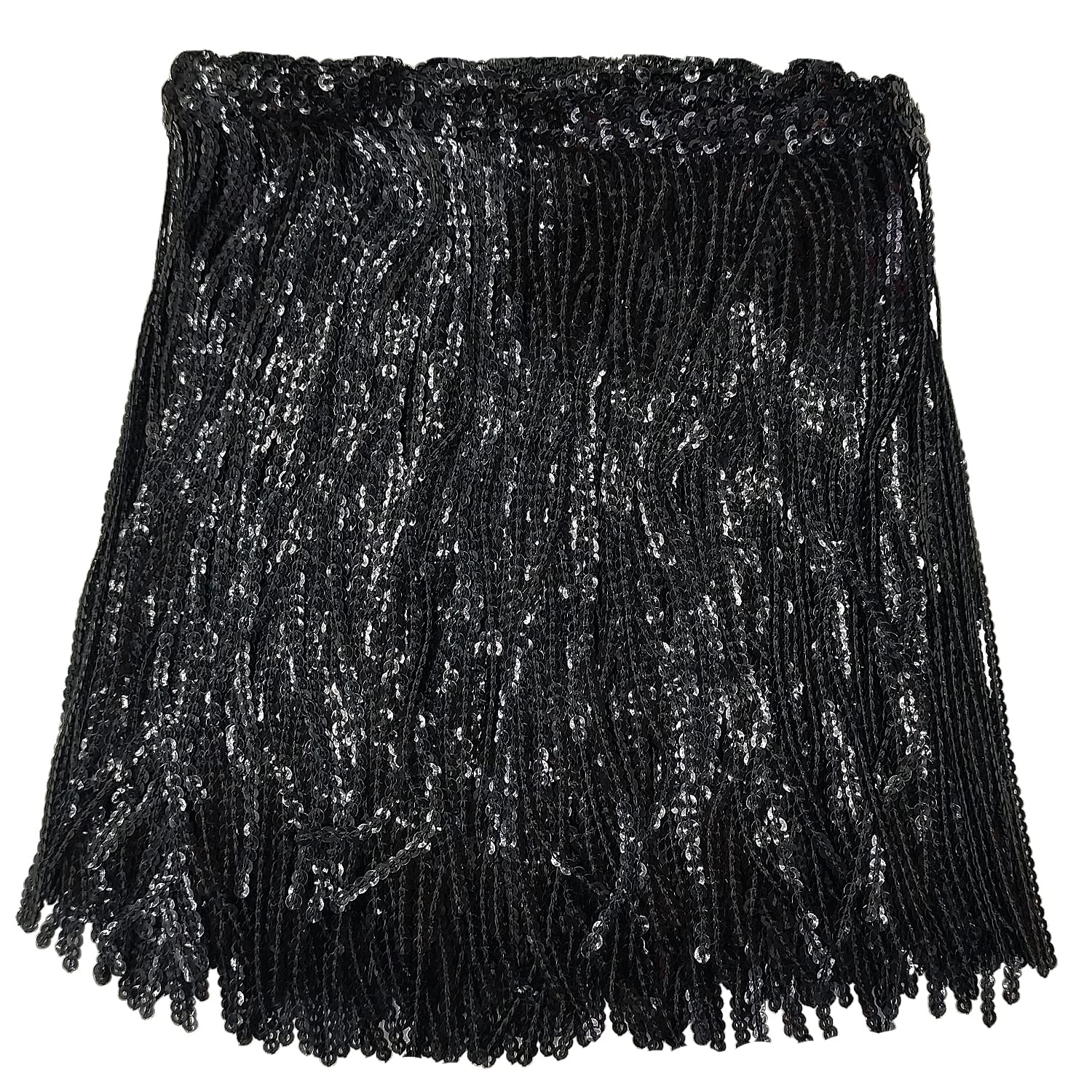 WANYI Sequins Fringe Trim 5 Yard 16CM Wide Sequin Lace Tassel Trim for Sewing Metallic Tinsel Tassel Fringe Trimming for DIY Clothes, Dresses, Jacket, Hats, Bags, Home Decor(Black)
